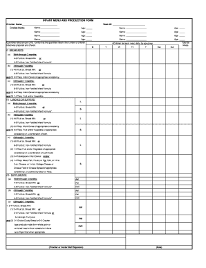 Infant Meal Production Form