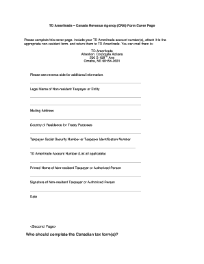 TD Ameritrade Canada Revenue Agency Form Cover Page
