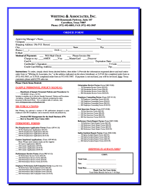 Whiting & Associates Order Form