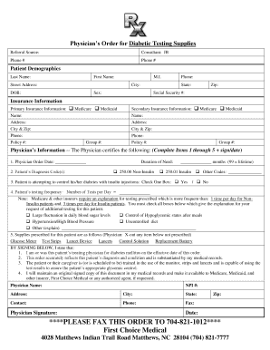 Physician’s Order for Diabetic Testing Supplies
