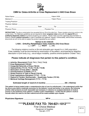 Knee Brace Order Form for Osteo-Arthritis or Knee Replacement