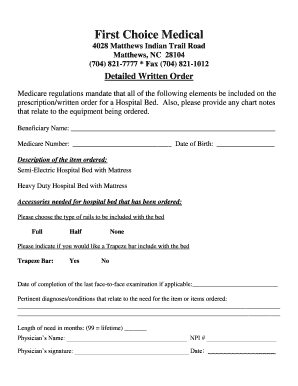 Medicare Hospital Bed Order Form