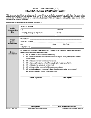 Recreational Cabin Affidavit