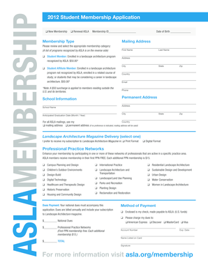 2012 ASLA Student Membership Application