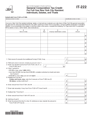 New York City General Corporation Tax Credit Form IT-222