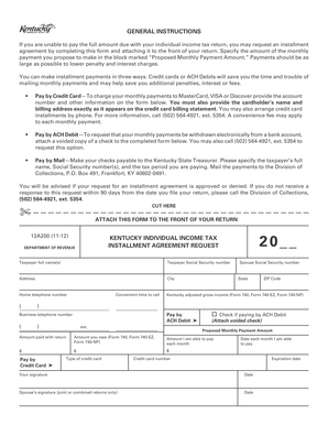 Kentucky Individual Income Tax Installment Agreement Request