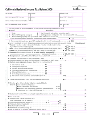 California Resident Income Tax Return 2008 Form 540A