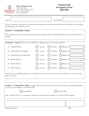 Trinity Financial Aid Acceptance Form