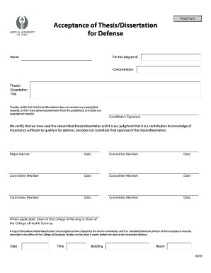 Thesis Dissertation Defense Acceptance Form