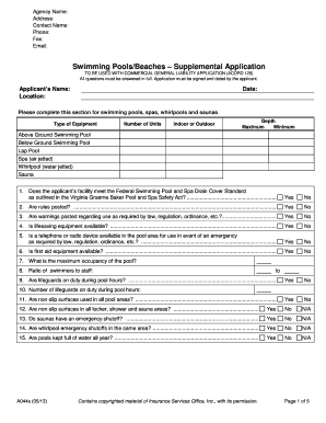 Commercial General Liability Swimming Pool Application
