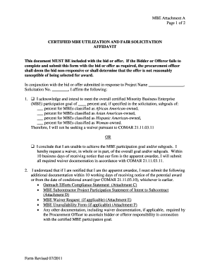 Certified MBE Utilization and Fair Solicitation Affidavit