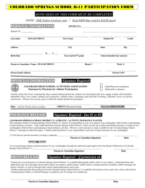 Colorado Springs School D-11 Participation Form