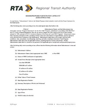 Bidder/Proposer Participation Affidavit (Subcontractor)