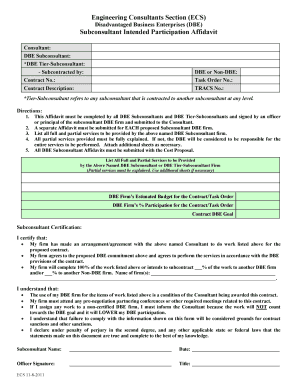 DBE Subconsultant Participation Affidavit