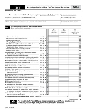 Arizona Form 301 Nonrefundable Individual Tax Credits