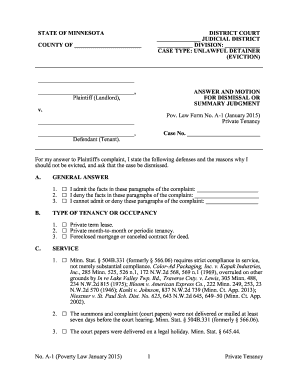 Minnesota Eviction Defense Answer and Motion