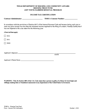 Texas Income Tax Certification Form