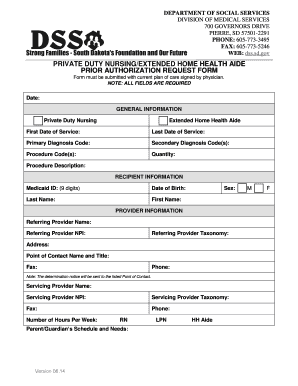 Private Duty Nursing Prior Authorization Request Form