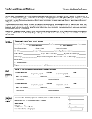 Confidential Financial Statement for UCSF Visa Eligibility