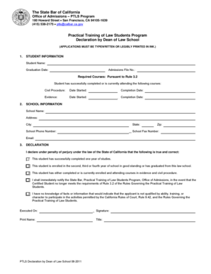 California Law School Dean Declaration Form