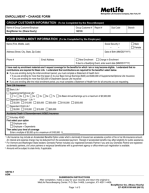 MetLife Group Life Insurance Enrollment Form