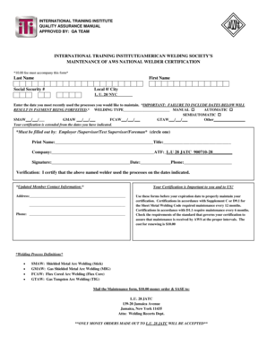 AWS Welder Certification Maintenance Form
