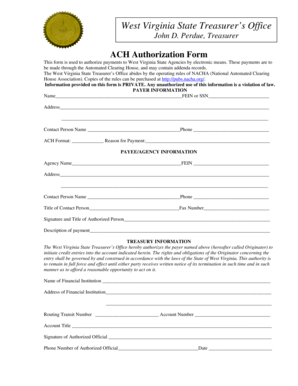 West Virginia ACH Authorization Form
