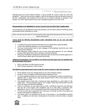 Aurora Loan Services Short Sale Application
