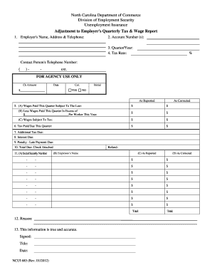 North Carolina Unemployment Insurance Tax Adjustment Form