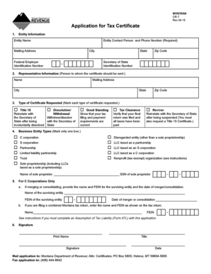 Montana Tax Certificate Application
