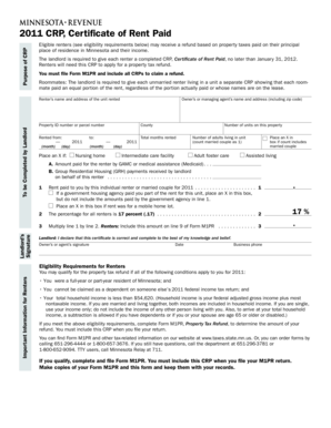 2011 Minnesota Certificate of Rent Paid