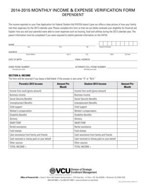 2014-2015 Income & Expense Verification Form