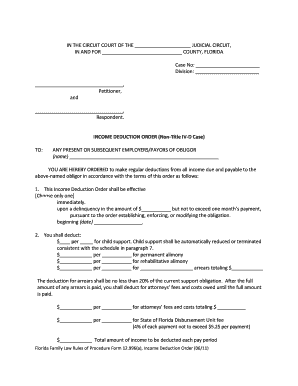 Florida Income Deduction Order