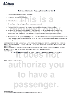 Driver Authorization Pass Request and Release Hold Harmless