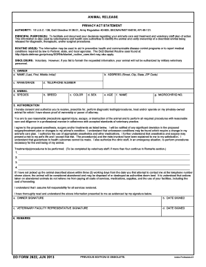 DD Form 2622, Animal Release, June 2013 - dtic