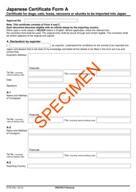 Japanese Pet Import Certificate