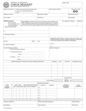 University of Washington Vendor Code Check Request