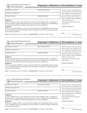 Iowa Employee's Statement of Nonresidence in Iowa