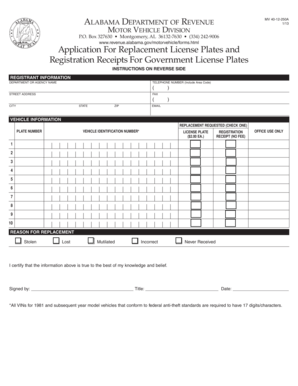 Alabama Replacement License Plates Application