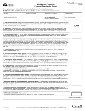 British Columbia TD1BC Personal Tax Credits Return