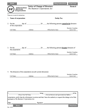 Notice of Change of Directors Form 6
