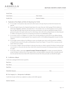 Repair Certification Form