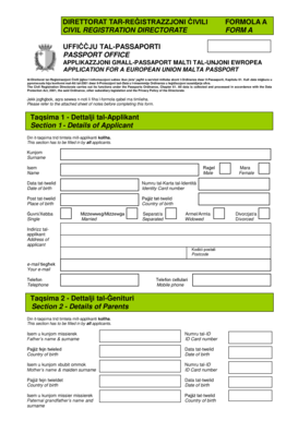 Malta EU Passport Application Form A