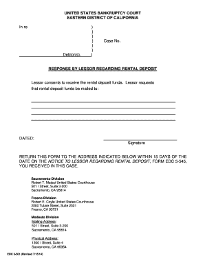 Response by Lessor Regarding Rental Deposit