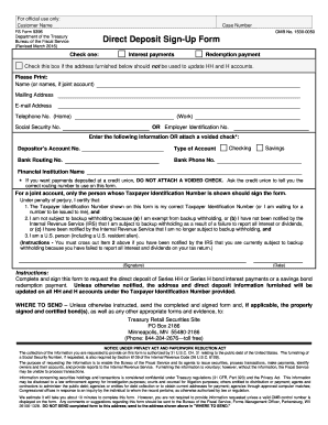 US Treasury Direct Deposit Sign-Up Form