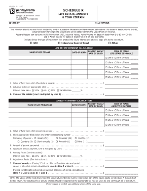 Schedule K Life Estate Annuity Form