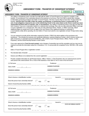 California Amendment Form - Transfer of Ownership Interest