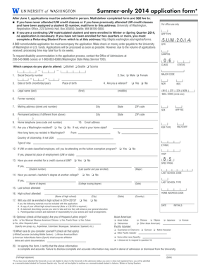 University of Washington Summer 2014 Application Form
