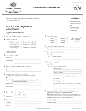 Australia Student Visa Application Form 157A