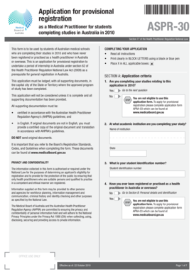 ASPR-30 Provisional Registration Application